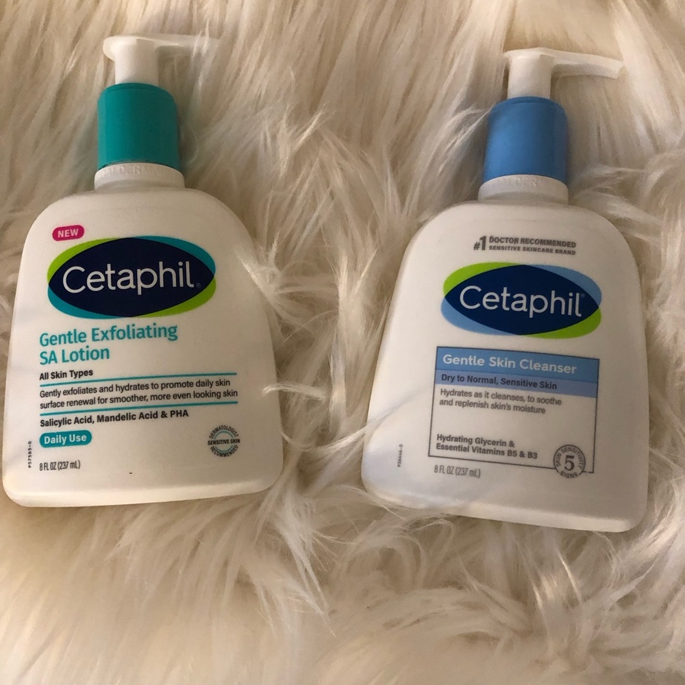 Cetaphil gentle face wash 
Cetaphil face lotion with salicylic acid